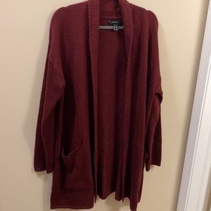 Forever 21 Long Burgundy Open Cardigan with Pockets